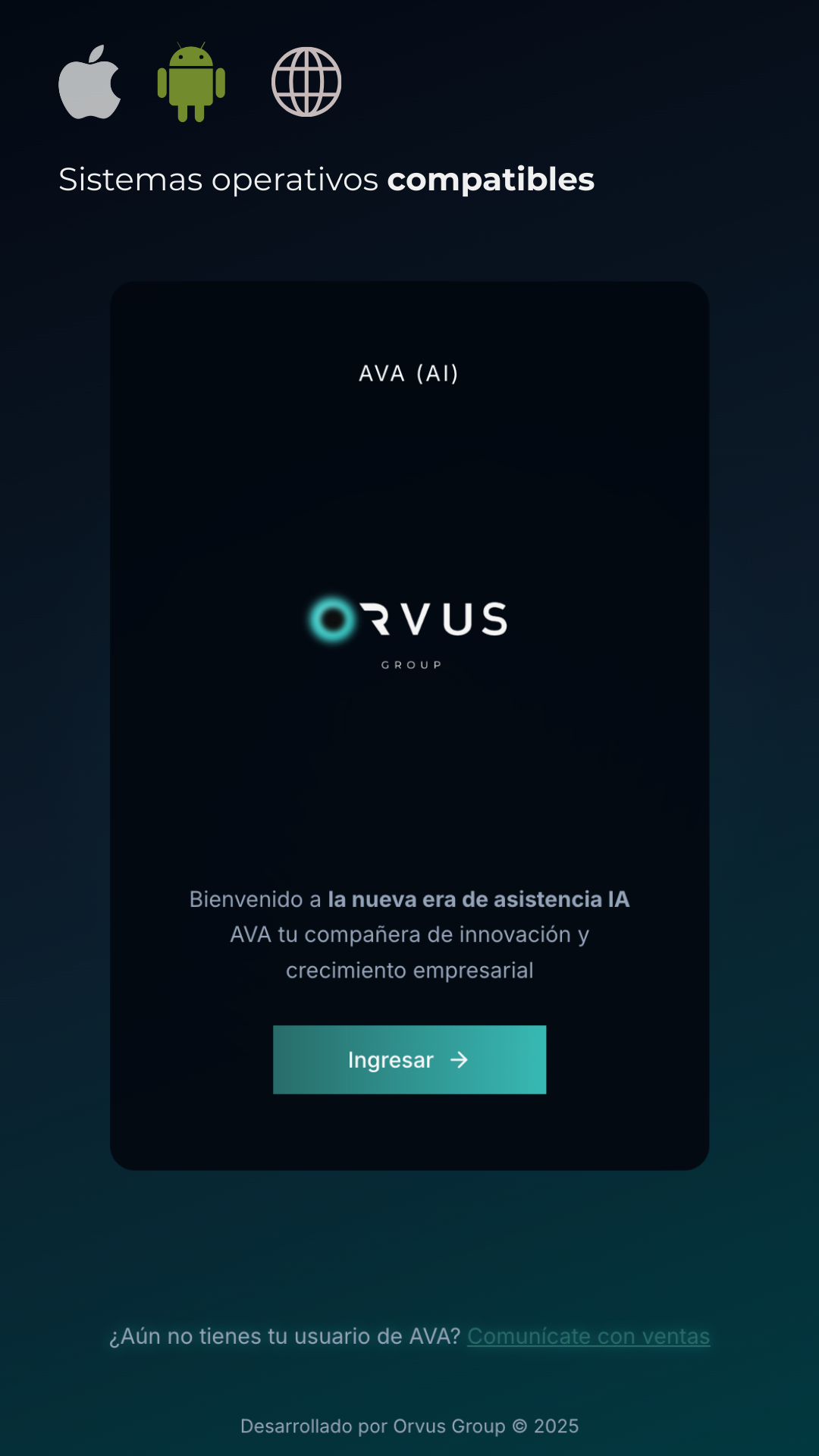 Orvus web application mockup - vertical view